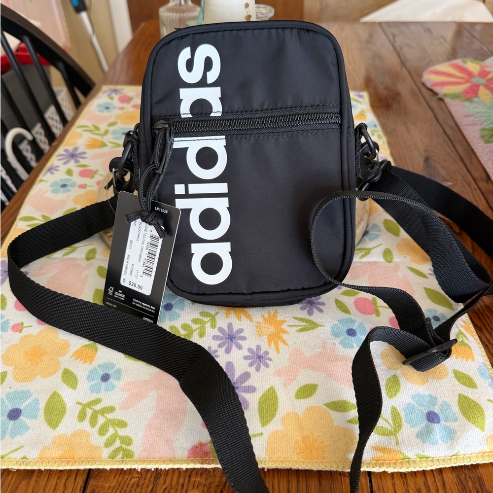 adidas Black and White Vertical Logo Crossbody Belt Bag